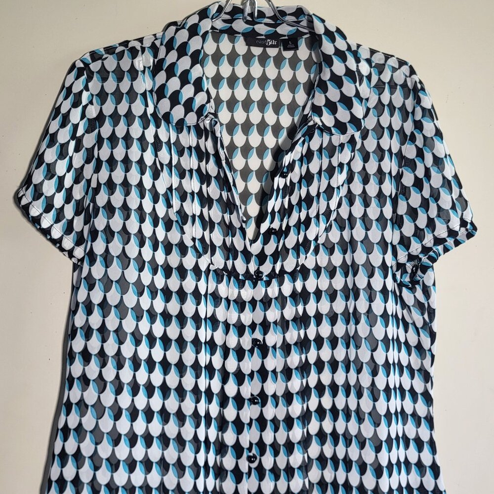 East 5th Blue and White Short Sleeve Blouse